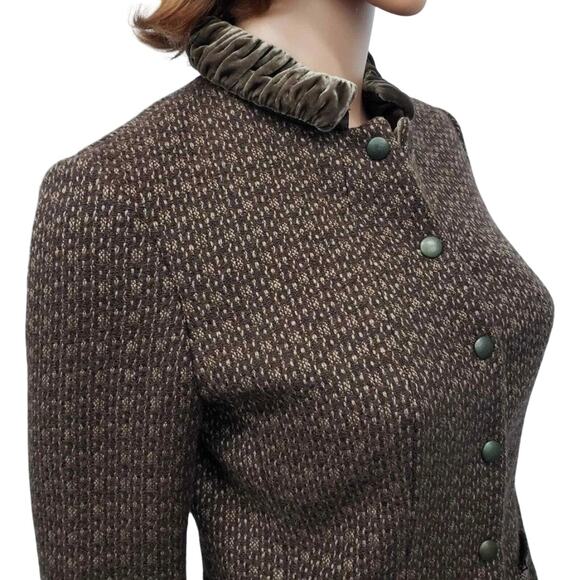 Elie Tahari Tweed Blazer Jacket w Velvet Collar Reversible Wool Blend XS/S Brown - Picture 7 of 13